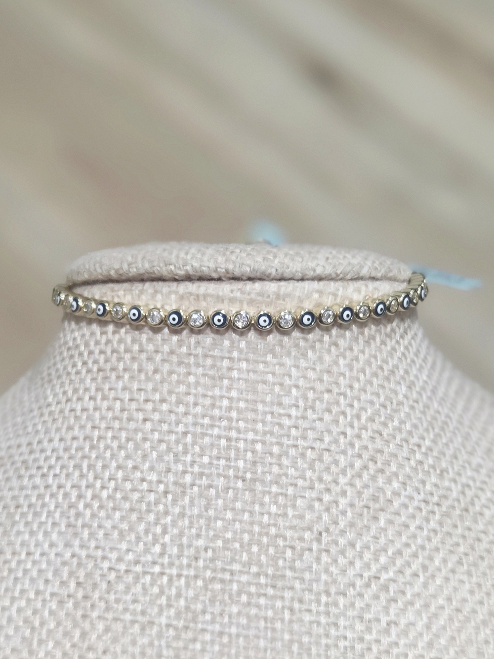 Delicate Gold-Finish Evil Eye and Moissanite Bracelet